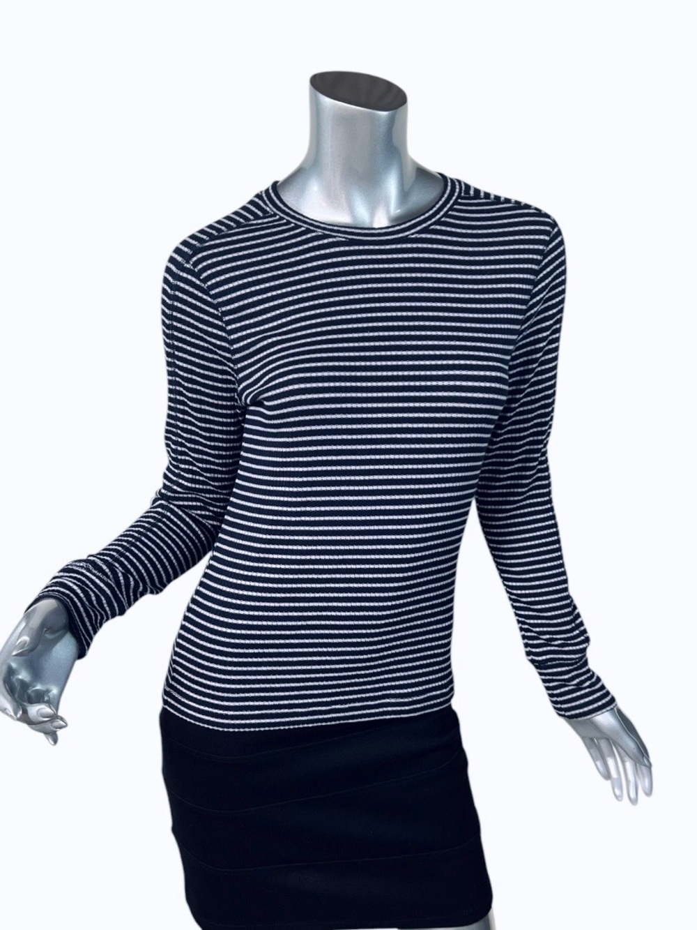 Madewell Ribbed Crew Neck Long Sleeve Tee Dark Blue & White Striped Top Medium